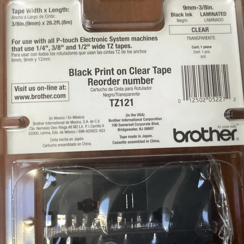 Brother TZ-121 P-touch Electronic Labeling System 3/8” width (9mm)